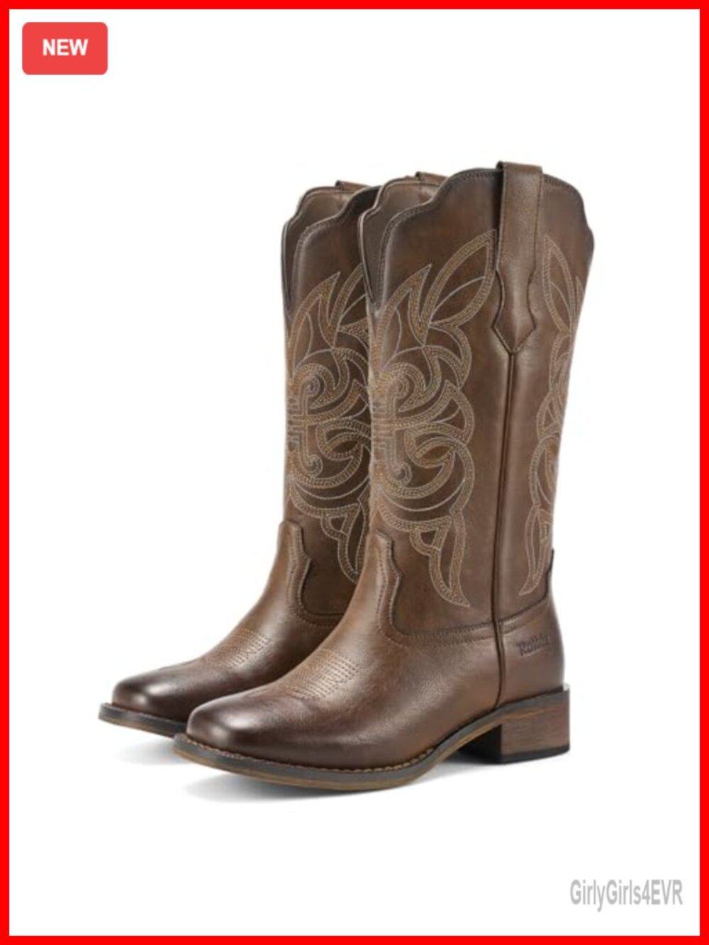 Women's Cowboy Boots Square Toe Mid Calf Western Cowgirl Boots Faux Leather